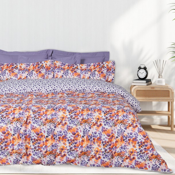 Σετ Σεντόνια Polycotton Μονά Με Λάστιχο 120x200+35εκ. Casual 5430 Πορτοκαλί-Μωβ Das Home