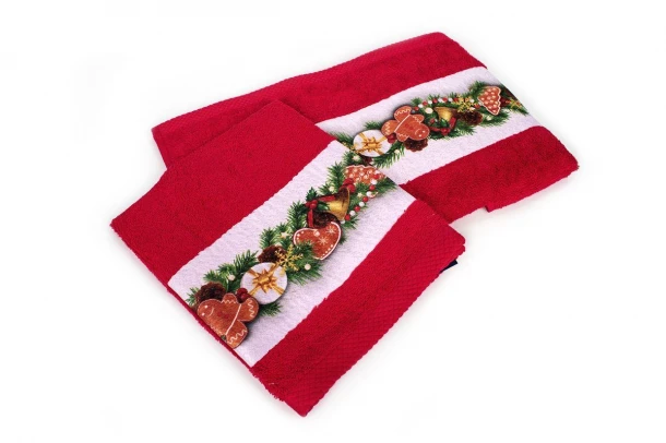 Χριστουγεννιάτικο Σετ Πετσέτες 2τμχ Βαμαβακερό Christmas Ornaments Κόκκινο DimCol