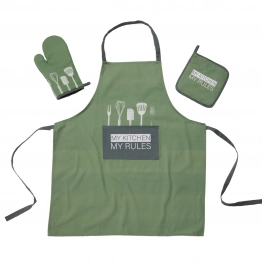 Σετ Κουζίνας 3τμχ Βαμβακερό Kitchen 0863 Dark Mint Das Home