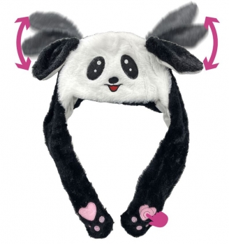 Σκούφος Panda Με Κίνηση Στα Αυτιά Λευκό-Μαύρο 35x50εκ. Carnavalista 3-2391