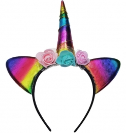 Στέκα Μονόκερος Με Αυτιά, Φιόγκο & Λουλούδια 26x24εκ. Carnavalista 3-2107