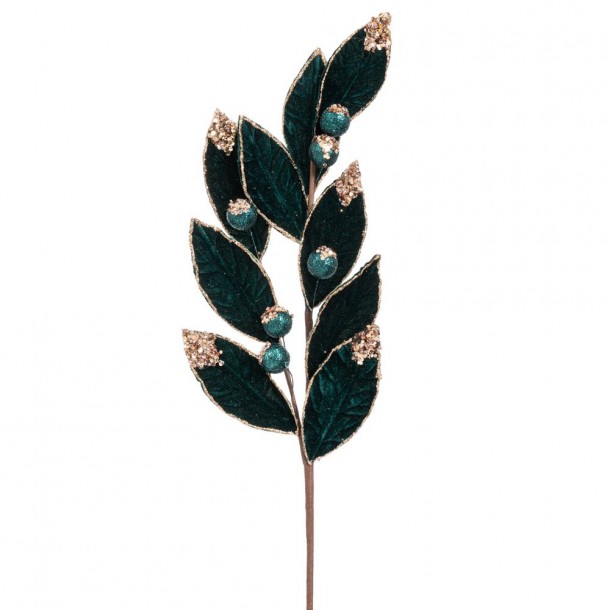 Χριστουγεννιάτικο Κλαδί Βελούδινο Σμαραγδί Με Μπάλες & Glitter 65εκ. iliadis 90396