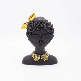 Διακοσμητικό Επιτραπέζιο Γυναίκα Με Λουλούδι Polyresin Μαύρο-Χρυσό 14,5x10,5x20εκ. ESTHETI 819-00899