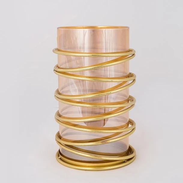 Κηροπήγιο Μεταλλικό-Γυάλινο Χρυσό-Μελί 13,5x22,5εκ. ESTHETI 752-24047