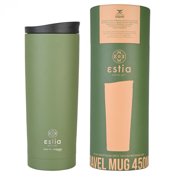 Θερμός Ποτήρι Ανοξείδωτος Travel Mug Forest Spirit Save The Aegean 450ml-7,5x7,5x20εκ. Estia 01-20347