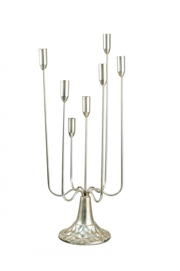 Κηροπήγιο 7 Κερο Μεταλλικό Ασημί 23,5x20x59,5εκ. Zen Collection 24.36.51118