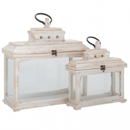 Φανάρι Σετ 2τμχ Ξύλινο Λευκό 41x17x44εκ.-29x11x33εκ. iliadis 89277