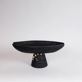 Διακοσμητική Πιατέλα Ξύλινη Μαύρη 41x20x18εκ. ESTHETI 819-00687