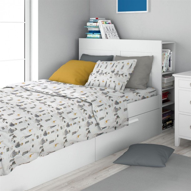Σετ Σεντόνια 2τμχ Βαμβακερά Μονά 160x240εκ. Seabirds 578 White-Grey Dimcol
