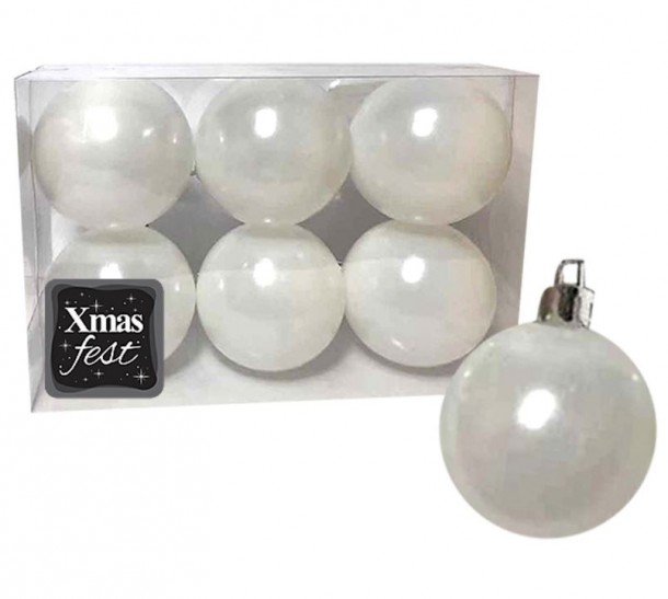 Σετ Μπάλες 6τμχ Λευκές Περλέ Δ6εκ. Xmas fest 93-2546