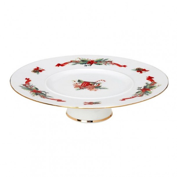 Χριστουγεννιάτικη Πιατέλα Πορσελάνης Στρογγυλή 32εκ. Με Πόδι Christmas Magic CRYSPO TRIO 06.240.055