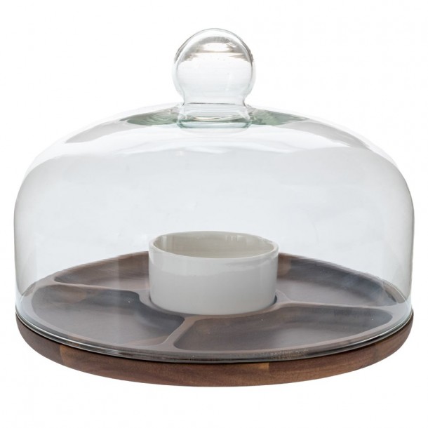 Ορντερβιέρα 5 Θέσεων Ξύλινη Με Γυάλινο Καπάκι Natural-Διάφανο Φ26,5x20εκ. iliadis 91913