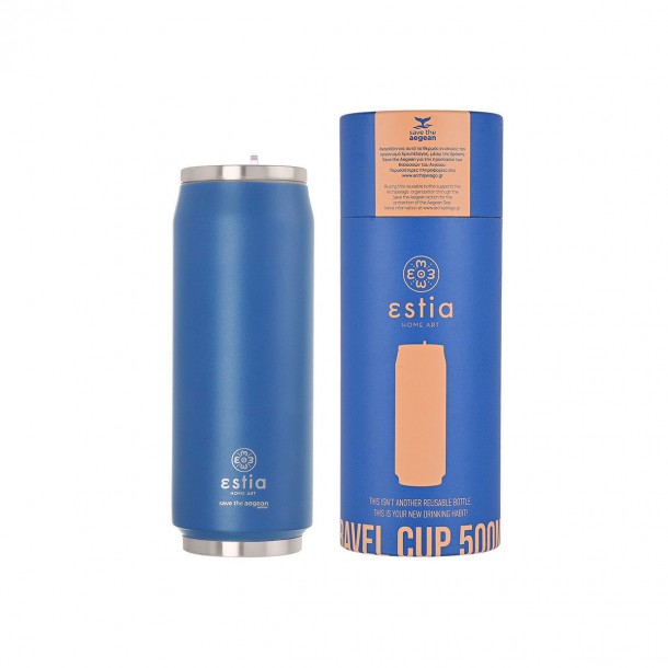 Θερμός-Ποτήρι Ανοξείδωτο Denim Blue Save The Aegean Estia 500ml-7x19εκ. 01-12076