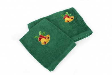 Χριστουγεννιάτικο Σετ Πετσέτες 2τμχ Βαμβακερό Bells Πράσινο DimCol
