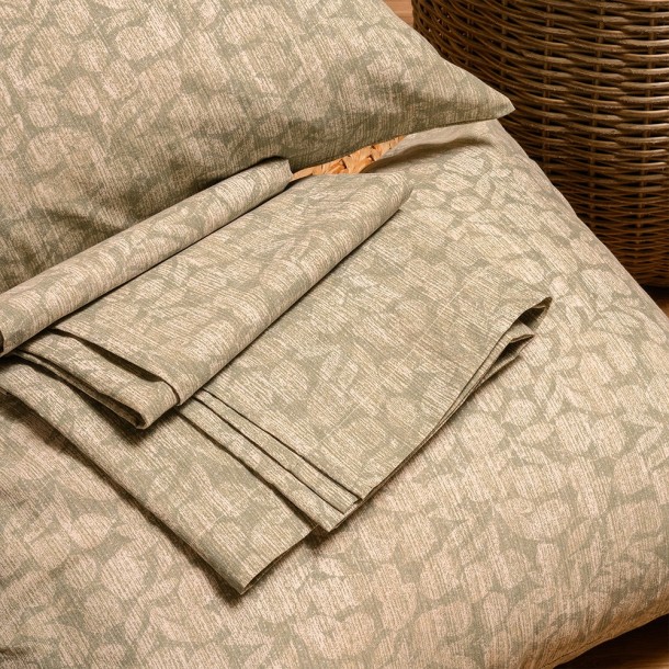 Σετ Σεντόνι Με 2 Μαξιλαροθήκες Polycotton King Με Λάστιχο 180x200+32εκ. Wang Olive Casual Line Mini Melinen 20004362