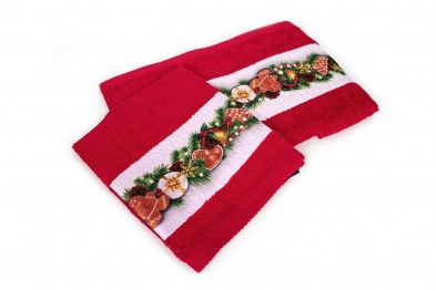 Χριστουγεννιάτικο Σετ Πετσέτες 2τμχ Βαμαβακερό Christmas Ornaments Κόκκινο DimCol