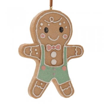 Χριστουγεννιάτικο Κρεμαστό Στολίδι Gingerbread Polyresin Παστέλ 8x2x10εκ. iliadis 87232