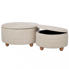 Σετ 2τμχ Σκαμπώ Υφασμάτινο-Ξύλινο Εκρού Με Αποθηκευτικό Χώρο 83x42εκ./63x35εκ. iliadis 92155