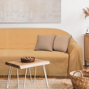 Ριχτάρι Polycotton Ζακάρ Διθέσιος 180x250εκ. Throws Line 0242 Ώχρα Das Home