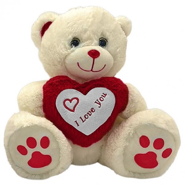 Αρκουδάκι Λούτρινο Εκρού Με Καρδιά 30εκ. ToyMarkt 79-526