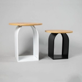 Βοηθητικό Τραπεζάκι Σετ 2τμχ Ξύλινο-Μεταλλικό Λευκό-Μαύρο-Natural 40x40x45εκ.-35x35x35εκ. ESTHETI 810-00036