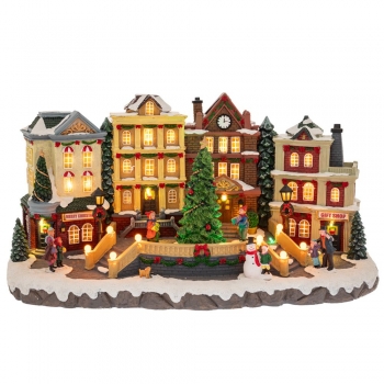 Χριστουγεννιάτικη Παράσταση Polyresin-Πλαστικό Με Φως-Μουσική & Κίνηση Χωριό 47x22x22,5εκ. iliadis 86379