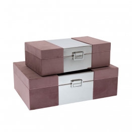 Κουτί Αποθήκευσης Σετ 2τμχ Βελούδινο Ροζ-Ασημί 31,5x21x10,5εκ.-25x15x8εκ. iliadis 85325