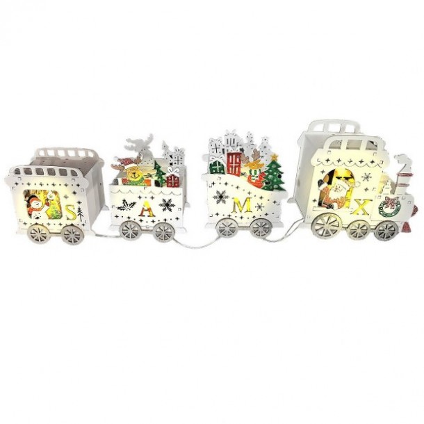 Χριστουγεννιάτικο Ξύλινο Τρένο 3d Με 4Led Μπαταρίας 42x7,5x12,5εκ. Xmas 93-3517