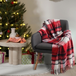 Χριστουγεννιάτικη Κουβέρτα Καναπέ Faux Mohair 130x170εκ. Blankets 1379 Black-Red Das Home