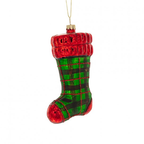 Χριστουγεννιάτικη Κάλτσα Κρεμαστή Γυάλινη Πράσινη-Κόκκινη 6x11εκ. iliadis 87445