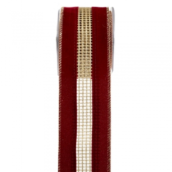 Χριστουγεννιάτικη Κορδέλα Velvet Glitter 6,7εκ.-4,5μ. Μπορντώ-Χρυσή iliadis 20026
