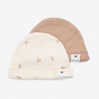 Σετ 2τμχ Σκουφάκι Βαμβακερό 0-3 Μηνών Newborn Hats Palmtrees-Brown Minene 221300042300M