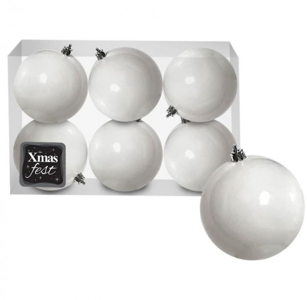 Σετ Μπάλες 6τμχ Λευκές Shiny-Glitter Δ6εκ. Xmas fest 93-1325