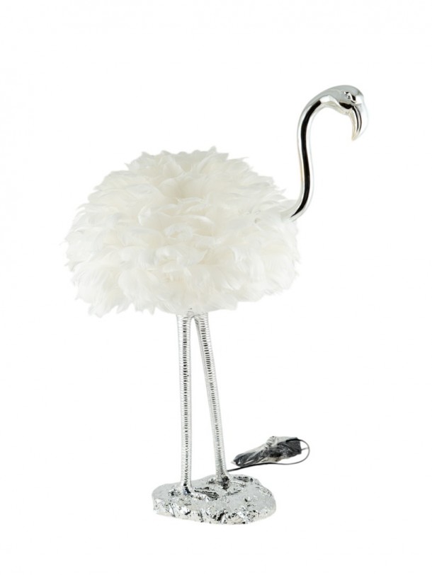 Φωτιστικό Επιτραπέζιο Πουλί Ασημί-Λευκό Με Πούπουλα 40x70εκ. Zen Collection 25.33.51803