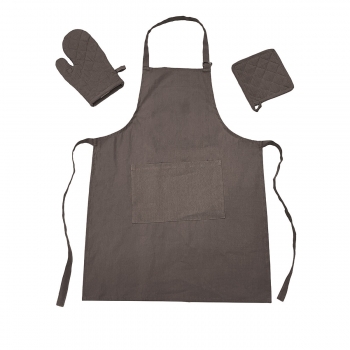 Σετ 3τμχ Ποδιά & Πιάστρα Με Γάντι Βαμβακερά Zoe Brown-Grey Melinen 20005241