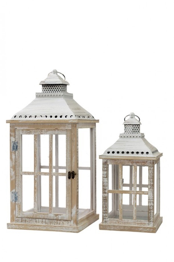 Φανάρι Σετ 2τμχ Ξύλινο Μπεζ 28x28x60εκ.-21x21x42,5εκ. Zen Collection 24.17.49788
