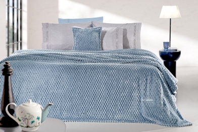 Σετ 2τμχ Κουβέρτα Υπέρδιπλη Velour Fleece 220x240εκ. Με Διακοσμητική Μαξιλαροθήκη Smoothie Blue Guy Laroche