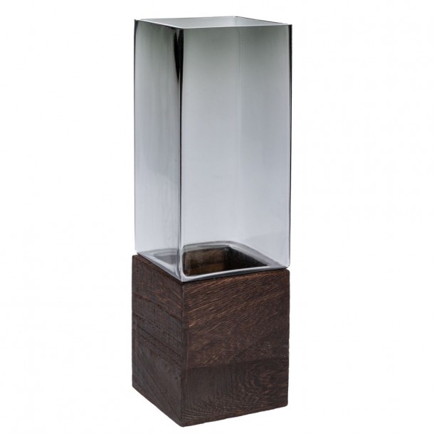 Βάζο Γυάλινο-Ξύλινο Γκρι-Καφέ 10x30εκ. iliadis 91956