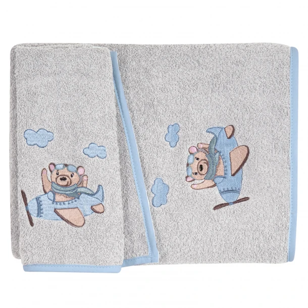 Σετ Πετσέτες 2τμχ Βαμβακερές Bebe Με Κέντημα Essential 8851 Μπλε-Γκρι Greenwich Polo Club