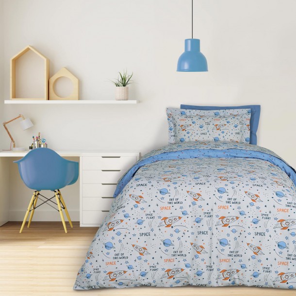 Σετ Σεντόνια Βαμβακερά Μονά 170x240εκ. Kid Line 4912 Μπλε-Γκρι-Πορτοκαλί Das Kids