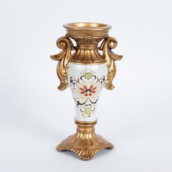 Κηροπήγιο Πορσελάνης-Polyresin Λευκό-Χρυσό 15x9,5x24,5εκ. ESTHETI 752-21017