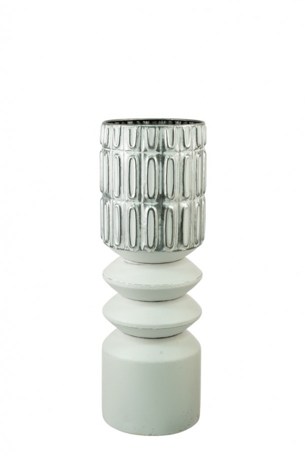 Βάζο Μεταλλικό Ασημί-Λευκό 13,5x13,5x40,5εκ. Zen Collection 24.38.51030