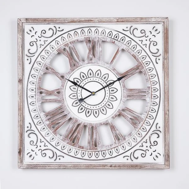 Ρολόι Τοίχου Ξύλινο Αντικέ Natural-Λευκό 60x4,5x60εκ. ESTHETI 753-13020