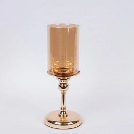 Κηροπήγιο Γυάλινο-Μεταλλικό Χρυσό-Μελί 12x30εκ. ESTHETI 752-24102