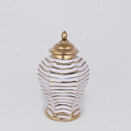 Βάζο Με Καπάκι Κεραμικό-Μεταλλικό Λευκό-Χρυσό 18,3x30εκ. ESTHETI 752-20354
