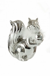 Διακοσμητικός Επιτραπέζιος Σκίουρος Κεραμικός Ασημί Λευκό Πούπουλο 16,5x16x8εκ. Zen Collection 24.7.50468