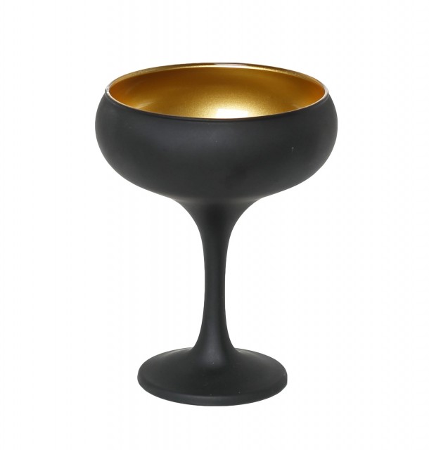 Ποτήρι Σαμπάνιας Γυάλινο Maya Coupe Μαύρο-Χρυσό ESPIEL 270ml/9,5x13,2εκ. RAB106K6
