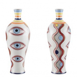 Βάζο Κεραμικό Λευκό Με Γαλάζια Μάτια 16,2x16,2x43,5εκ. ESTHETI 819-00190