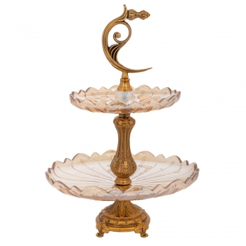 Ορντερβιέρα 2 Όροφη Γυάλινη-Μεταλλική Χρυσή-Μελί 22-31x50εκ. iliadis 91671