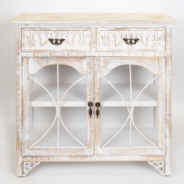 Μπουφές Ξύλινος Αντικέ Λευκός Με 2 Πόρτες & 2 Συρτάρια Με Σχέδιο 79,5x31,5x78εκ. ESTHETI 750-25018